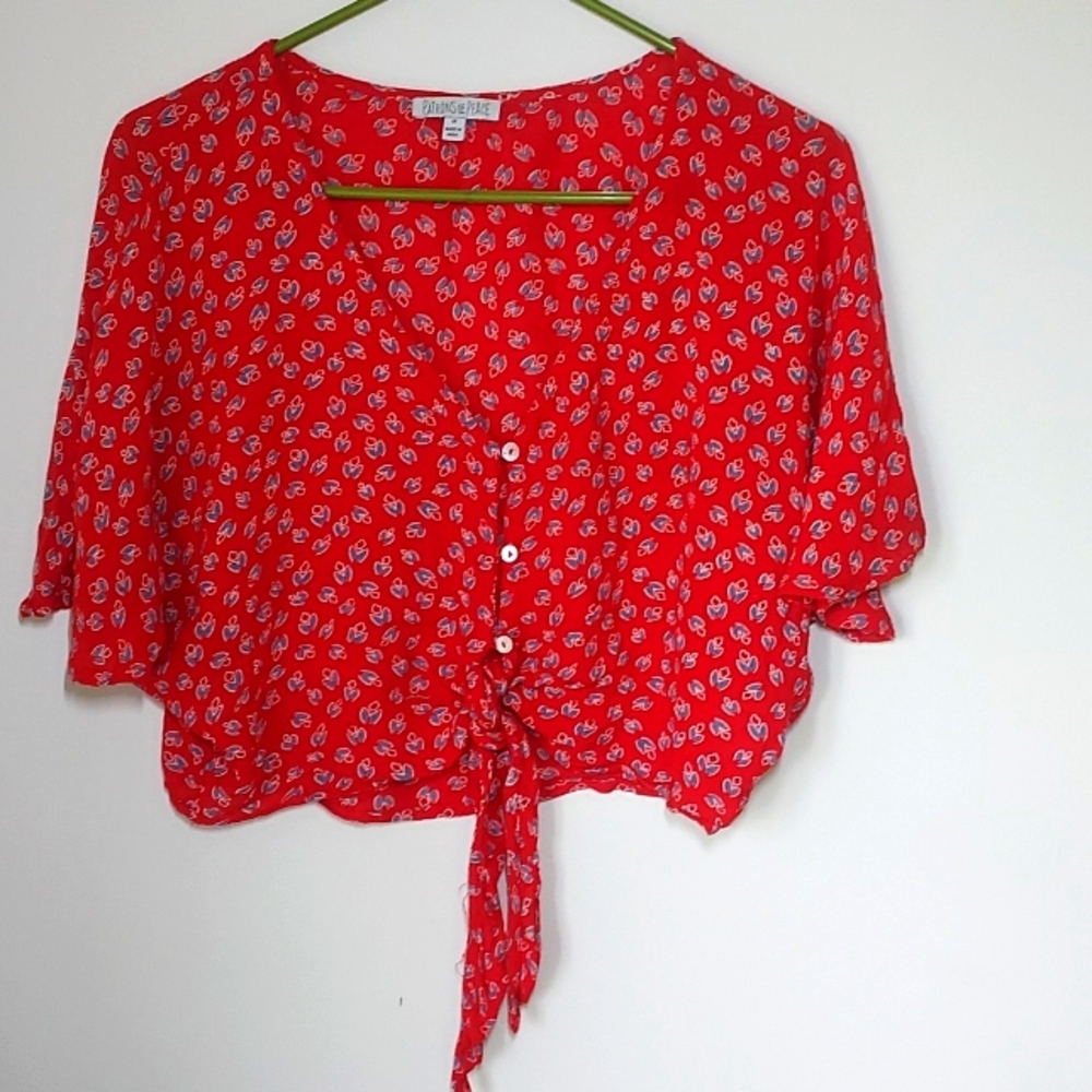 PATRONS  OF PEACE  Crop Top Med Red V-neck